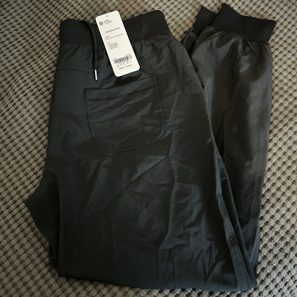 Black Jogger Pants Women's 8/10 Drawstring Pockets Yoga Running NWT CRZ